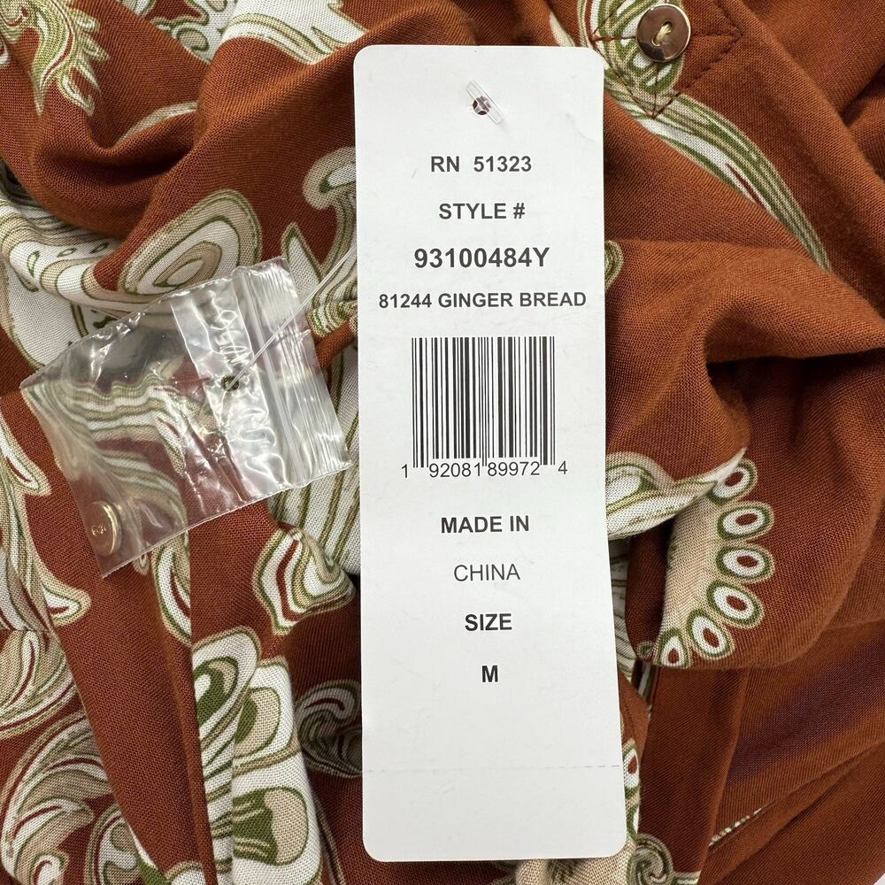 MSK Midi Belted Shirt Dress M Paisley Button Front Long Sleeve Collared Eclectic - Picture 7 of 10